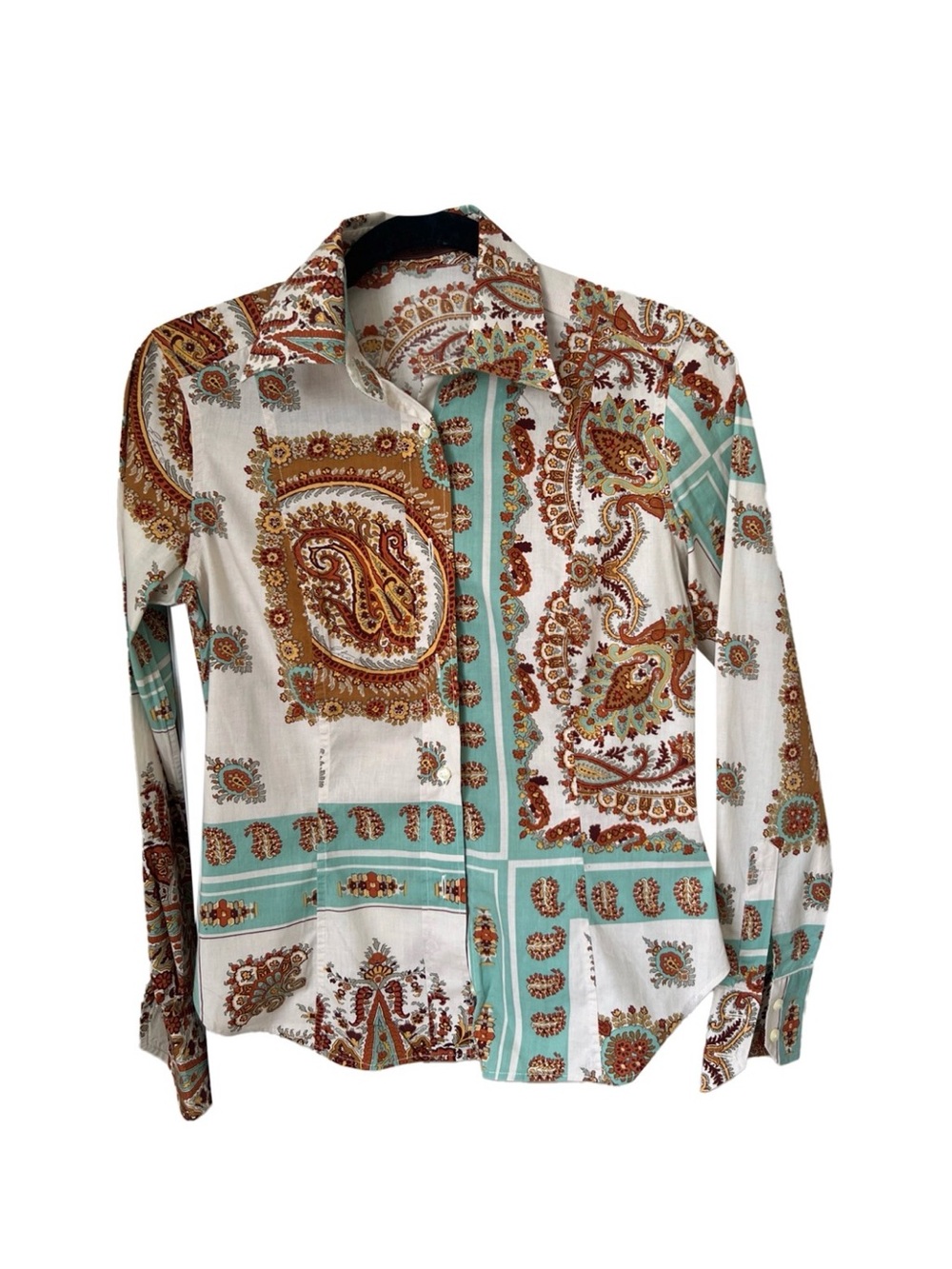 Etro Cream and Teal Paisley Patchwork Button-Down Shirt